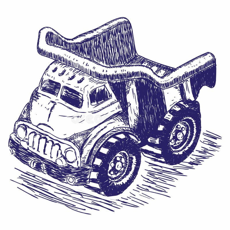 Zabawkarska ciężarowa ręka rysujący retro styl ilustracji Zabawkarska ciężarowa ręka rysujący retro styl ilustracji