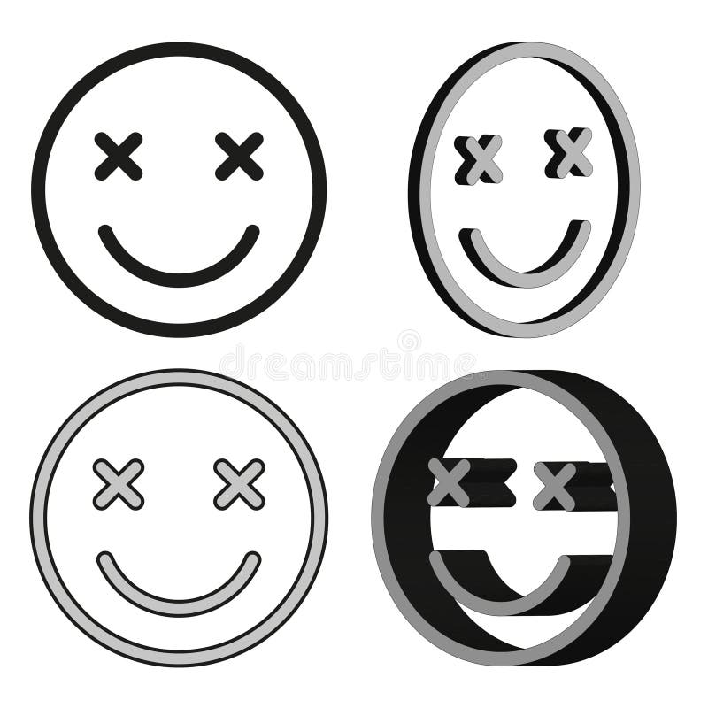 Zabawna ikona emoji. Krzyżyk oczu. Wektor uśmiechu. Monochromatyczny zestaw emocji. royalty ilustracja