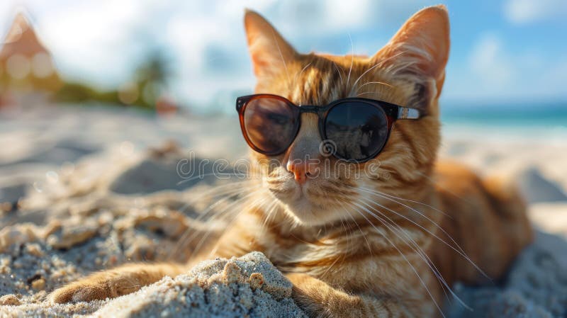 Zabawny feline cieszący się relaksującym urlopem wygenerowanym obrazem ilustracja wektor