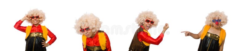 Zabawny klaun w zabawie, wyizolowany na białym zdjęcie royalty free Zabawny klaun w zabawie, wyizolowany na białym zdjęcie royalty free