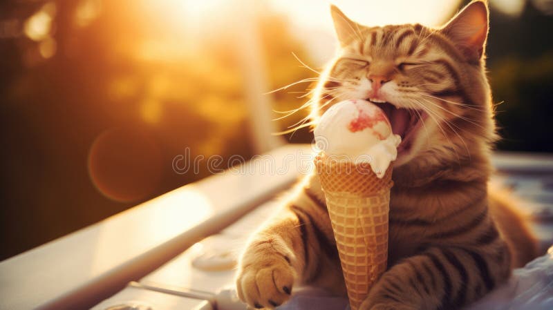 Zabawny kotek rozśmiesza lody zabawnym kotem ilustracji