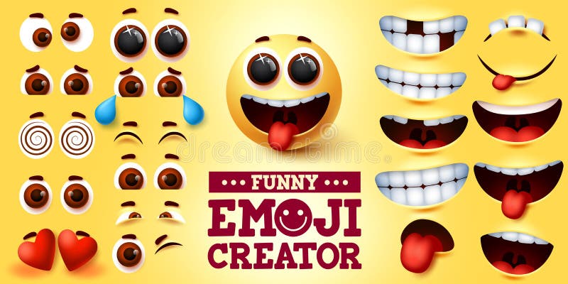Zabawny zestaw twórców wektora emoji smiley. smiley emojis kit w zabawnych twarzach ilustracja wektor