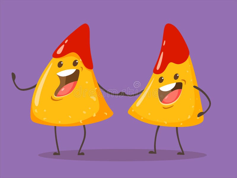 Zabawy i kreskówki nachos układy scaleni w pomidorowym salsa Wektor odizolowywa na turkusowym tle ilustracji Zabawy i kreskówki nachos układy scaleni w pomidorowym salsa Wektor odizolowywa na turkusowym tle ilustracji