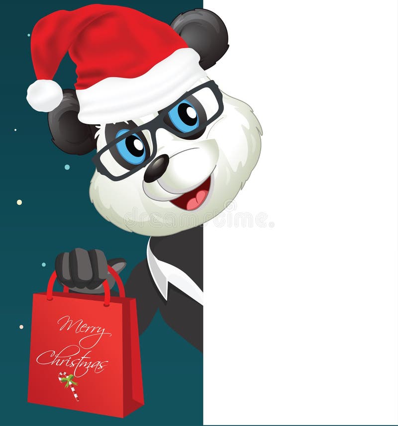 Zabawy kreskówki Santa panda patrzeje pustą białą stronę royalty ilustracja Zabawy kreskówki Santa panda patrzeje pustą białą stronę royalty ilustracja