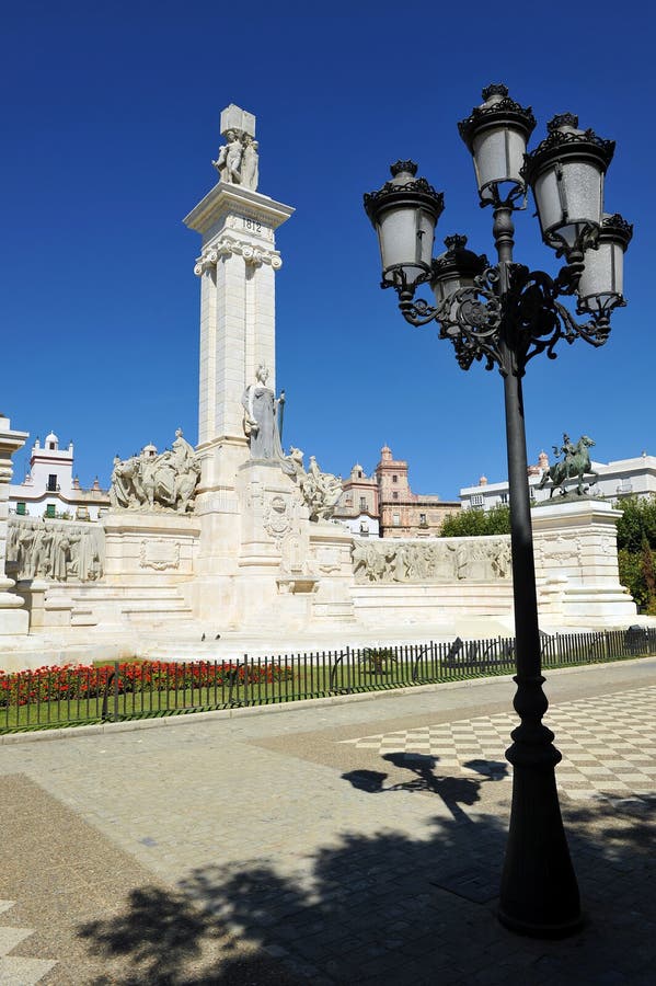 Monument erected as a tribute to the Courts of Cadiz, proclamation of the 1812 Constitution, history of Spain. Monument erected as a tribute to the Courts of Cadiz, proclamation of the 1812 Constitution, history of Spain