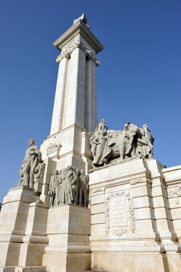 Monument erected as a tribute to the Courts of Cadiz, proclamation of the 1812 Constitution, history of Spain. Monument erected as a tribute to the Courts of Cadiz, proclamation of the 1812 Constitution, history of Spain