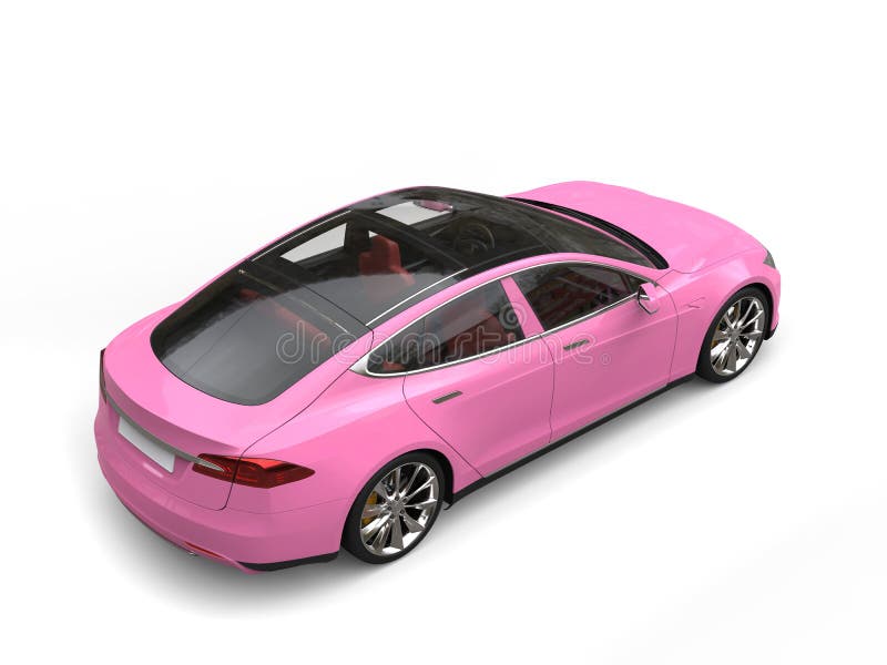 Zachte roze moderne elektrische sportwagen - top down achtergevelmening royalty-vrije stock fotografie Zachte roze moderne elektrische sportwagen - top down achtergevelmening royalty-vrije stock fotografie