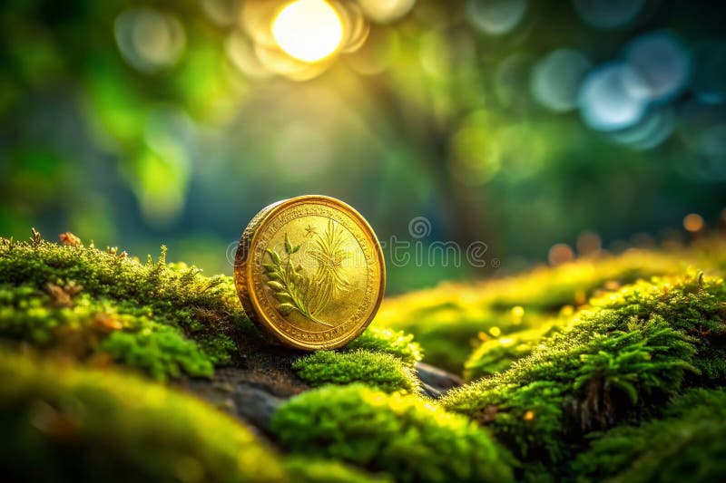 Zaczarowana Miniaturowa Złota Moneta Skarb Fotografia TiltShift Badania szczegółowych bogactw miniaturowych ilustracja wektor