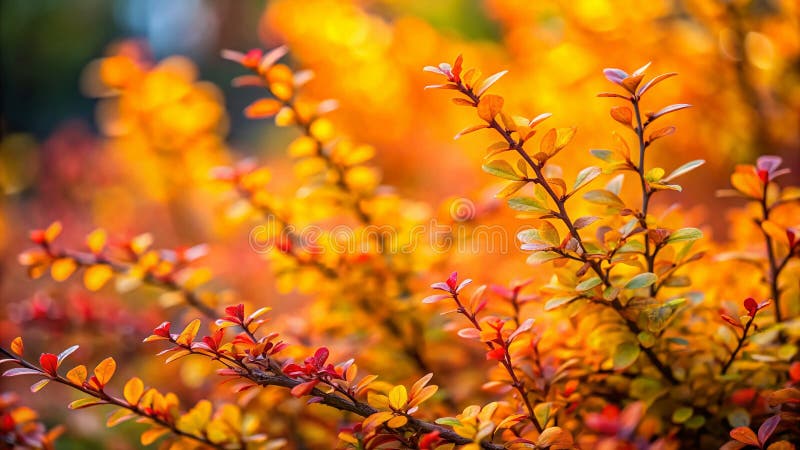 Zaczarowany jesienny miniatura Golden Berberis Ottawaensis Krzewy w oszałamiającej fotografii TiltShift ilustracji