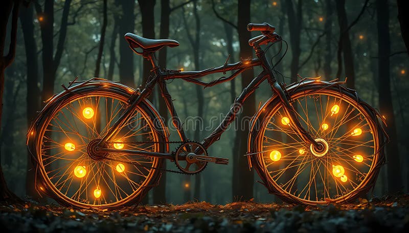 Zaczarowany rower leśny : mistyczna nocna jazda ilustracji