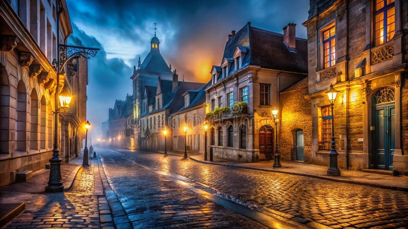 Zaczarowany Verdun nocną podróż architektoniczną przez historyczny francuski krajobraz miejski ilustracji
