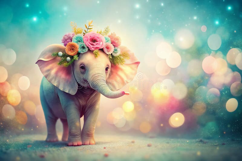 Zaczarowany wieniec kwiatów słoniem Watercolor A Dreamy Boho Nursery Fotografia idealna dla zaproszeń do pryszniców dla dzieci ilustracji