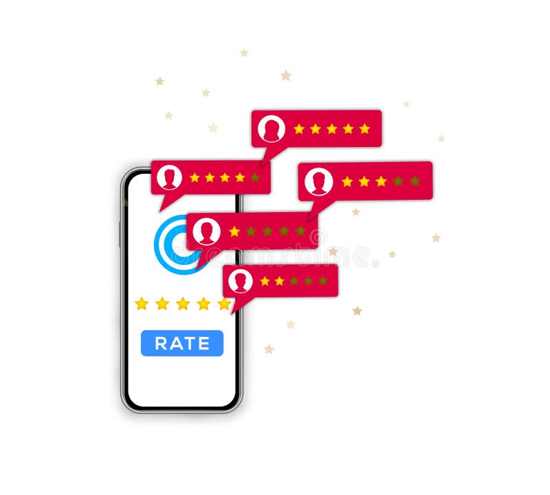 Zadowolenie klienta przeglądowy pojęcie 5 gwiazdowa ocena, informacje zwrotne cenienie, usługowa ilość na smartphone ekranie odiz ilustracji Zadowolenie klienta przeglądowy pojęcie 5 gwiazdowa ocena, informacje zwrotne cenienie, usługowa ilość na smartphone ekranie odiz ilustracji