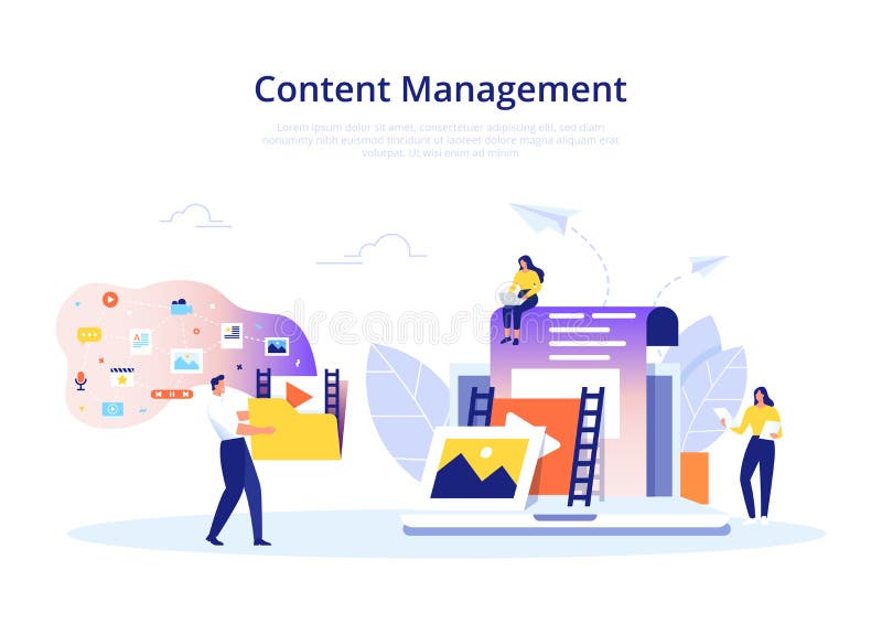 Content Management, SMM and Blogging concept in flat design. Creating, marketing and sharing of digital - vector illustration. Content Management, SMM and Blogging concept in flat design. Creating, marketing and sharing of digital - vector illustration.