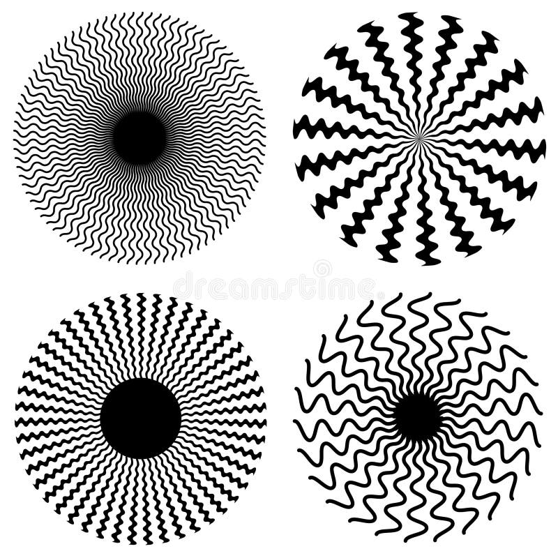 A collection of black and white descending zigzag spirals. EPS8 compatible vector file includes custom brush to make more patterns. A collection of black and white descending zigzag spirals. EPS8 compatible vector file includes custom brush to make more patterns.