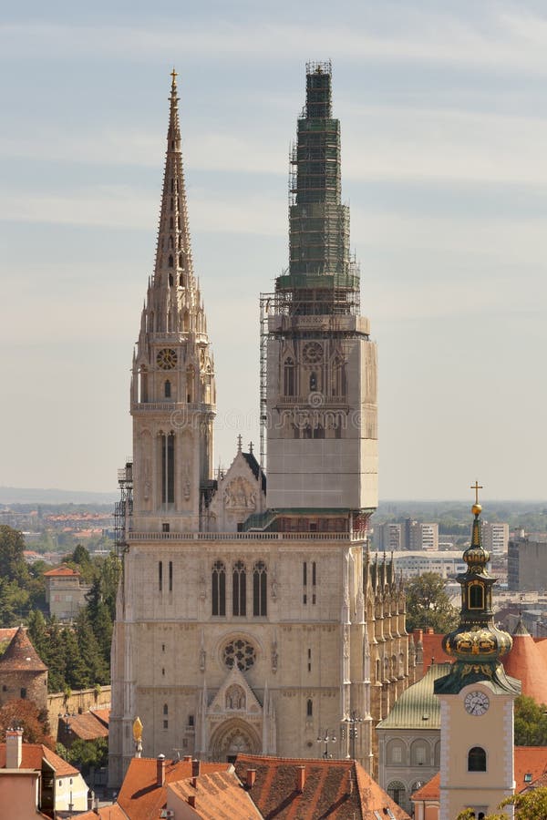 City of Zagreb Cathedral Clock Tower Stock Image Image of roof