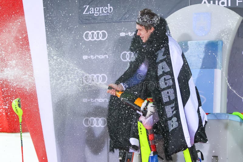 Snow Queen Trophy 2020 Mens Slalom Award ceremony royalty free stock photo Snow Queen Trophy 2020 Mens Slalom Award ceremony royalty free stock photo