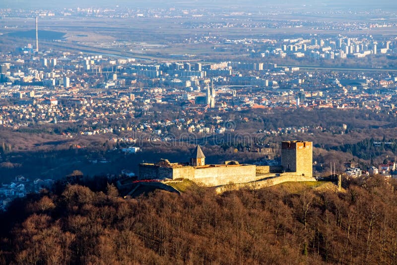 Landscape of the Medvedgrad Castle on a Hill Surrounded by Greenery