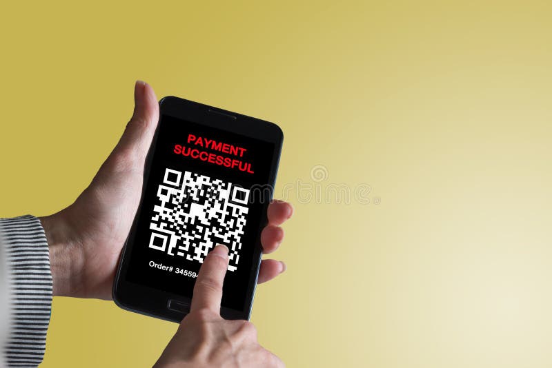 Zahlen Sie, Indem Sie Ihren QRCode Mit Smartphone Scannen Stockbild
