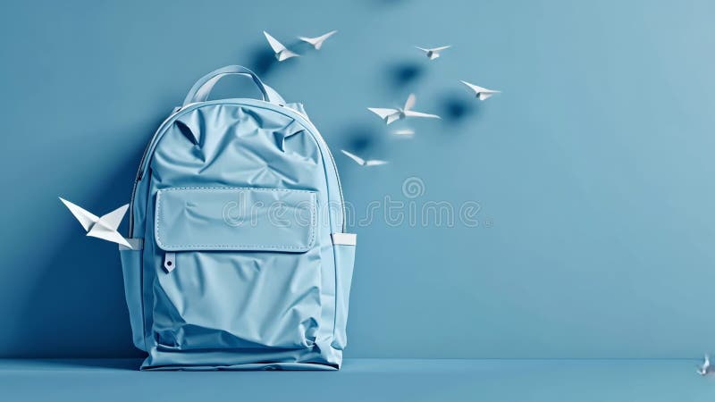 Zaino blu con origami in bianco e nero royalty illustrazione gratis