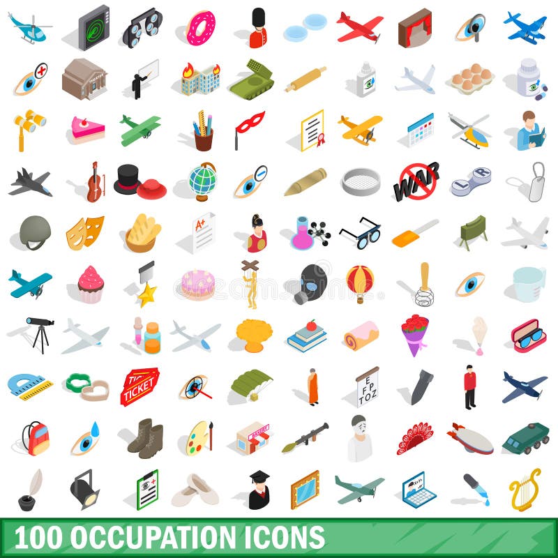 100 zajęć ikon ustawiających, isometric 3d styl ilustracji 100 zajęć ikon ustawiających, isometric 3d styl ilustracji