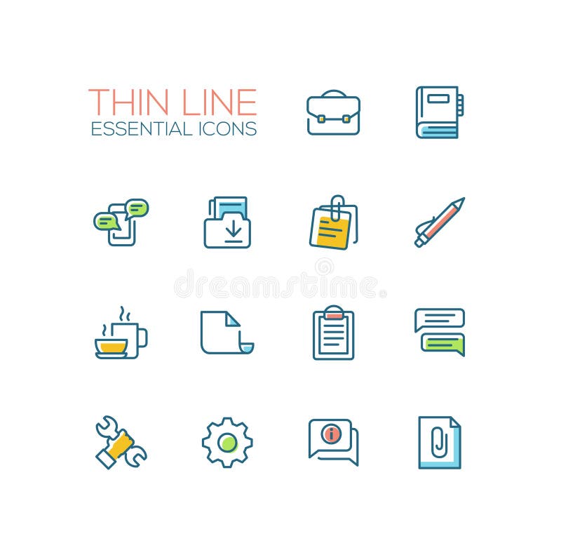 Zaken, Bureau - Dunne Enige Geplaatste Lijnpictogrammen vector illustratie Zaken, Bureau - Dunne Enige Geplaatste Lijnpictogrammen vector illustratie