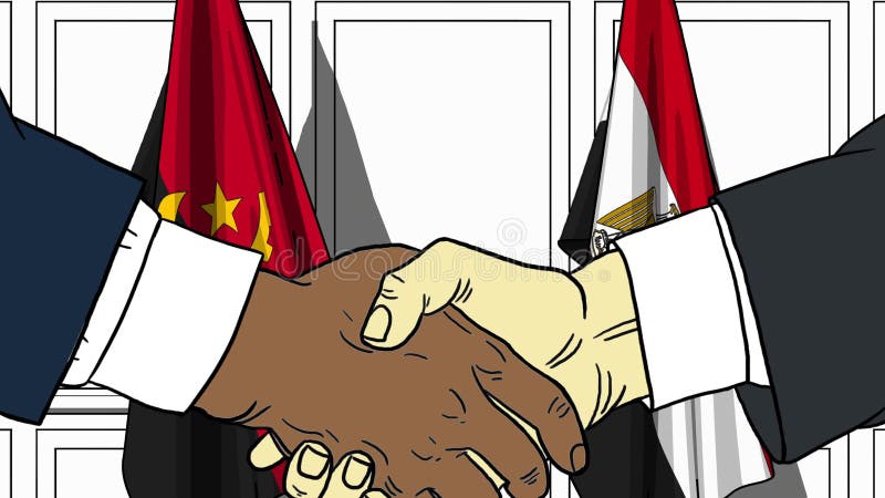 Zakenlieden of politicischokhanden tegen vlaggen van Angola en Egypte Offici?le verwante vergadering of samenwerking royalty-vrije illustratie Zakenlieden of politicischokhanden tegen vlaggen van Angola en Egypte Offici?le verwante vergadering of samenwerking royalty-vrije illustratie