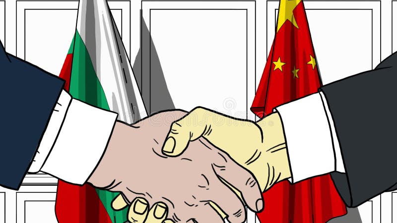 Zakenlieden of politicischokhanden tegen vlaggen van Bulgarije en China Offici?le verwante vergadering of samenwerking stock illustratie Zakenlieden of politicischokhanden tegen vlaggen van Bulgarije en China Offici?le verwante vergadering of samenwerking stock illustratie
