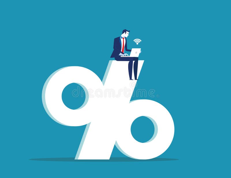 Zakenman die aan het grote percentageteken werken Concepten bedrijfssucces vectorillustratie Vlakke ontwerpstijl royalty-vrije illustratie Zakenman die aan het grote percentageteken werken Concepten bedrijfssucces vectorillustratie Vlakke ontwerpstijl royalty-vrije illustratie