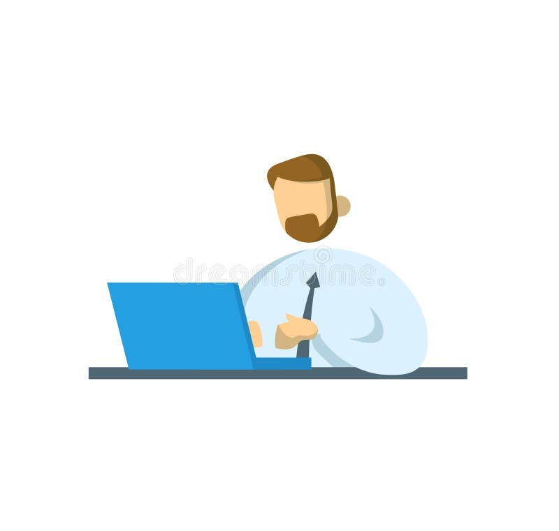 Zakenman die bij het bureau werken Bureau, zaken en mededeling Vlakke vectorillustratie Geïsoleerd op wit vector illustratie Zakenman die bij het bureau werken Bureau, zaken en mededeling Vlakke vectorillustratie Geïsoleerd op wit vector illustratie
