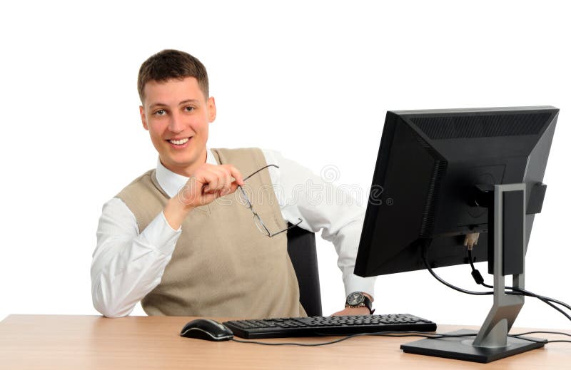 Zakeman die een computer gebruikt royalty-vrije stock fotografie