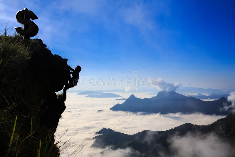 Zakenman die een berg beklimmen stock afbeeldingen Zakenman die een berg beklimmen stock afbeeldingen
