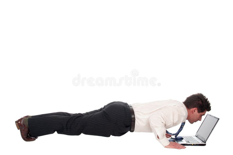 Zakeman die een laptop gebruikt stock foto