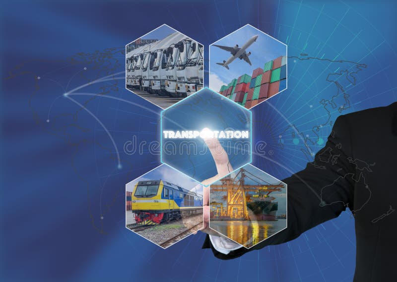 Transportation network concept - Businessman working with virtual interface Transportation icon on transportation network concept background,Elements of this image furnished by NASA. Transportation network concept - Businessman working with virtual interface Transportation icon on transportation network concept background,Elements of this image furnished by NASA.