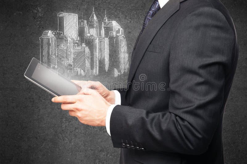 Zakenman die tablet gebruikt stock foto's