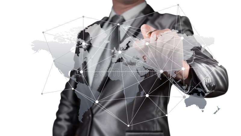 Zakenman het werken met nieuwe moderne computer toont sociaal netwerk royalty-vrije stock afbeelding Zakenman het werken met nieuwe moderne computer toont sociaal netwerk royalty-vrije stock afbeelding