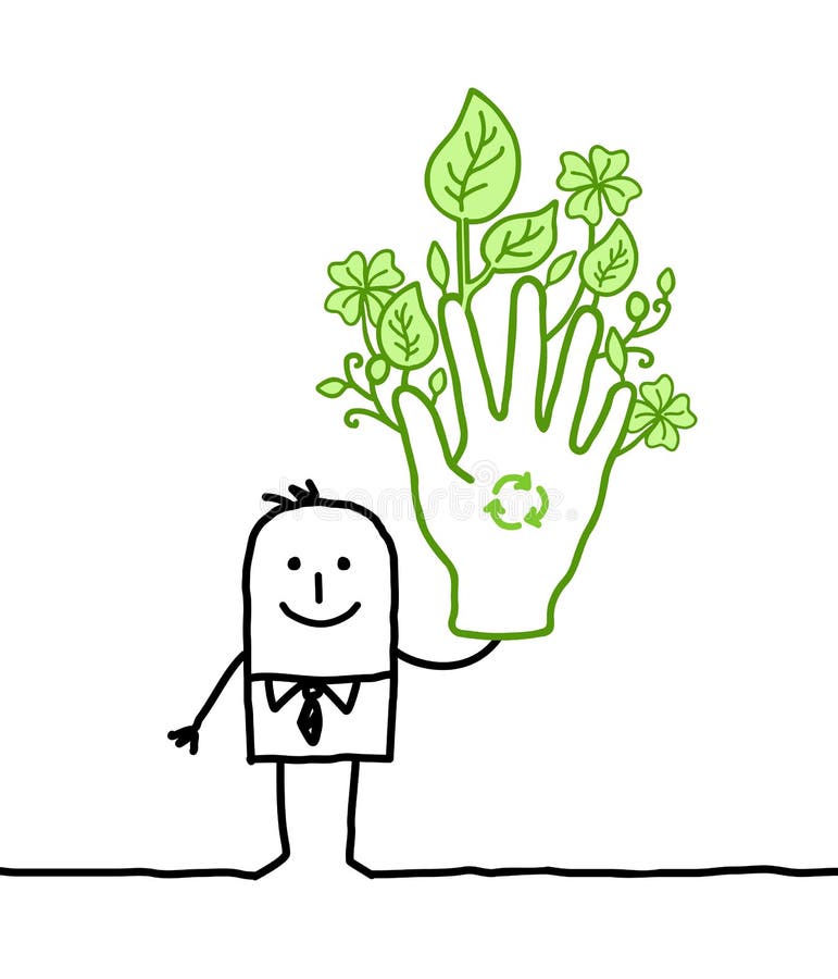 Zakenman met een grote groene hand stock illustratie