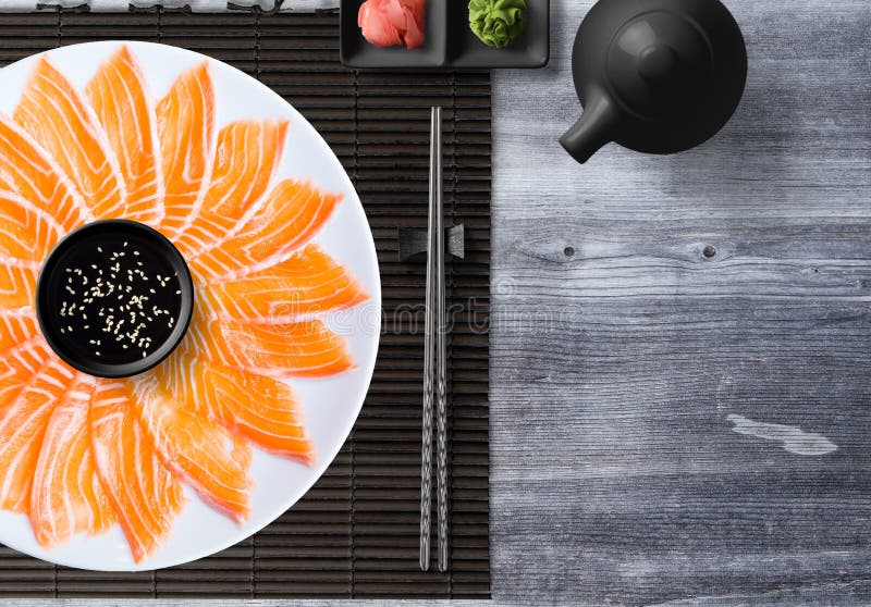 Zalm, Sashimi en Sushi royalty-vrije stock foto