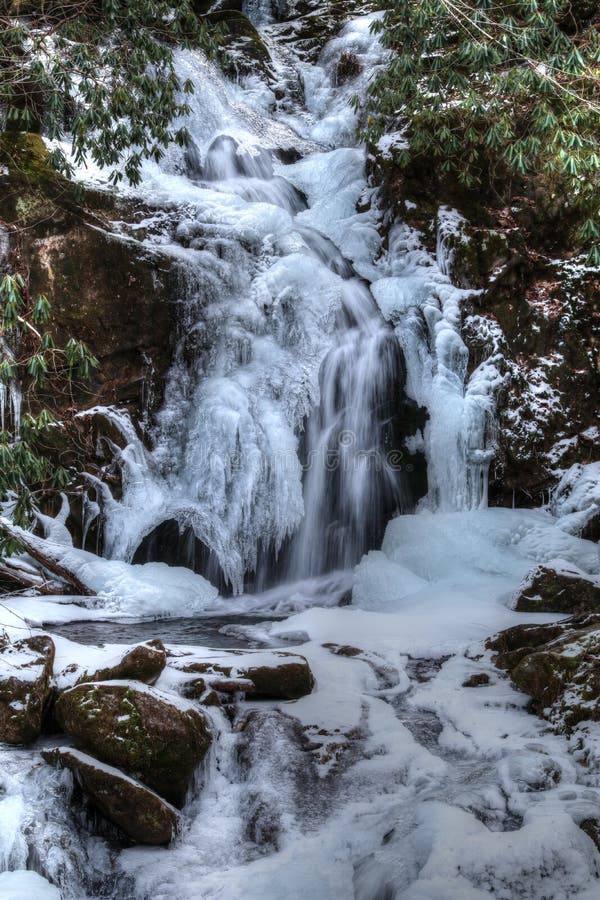 Frozen Mouse The Great Smoky Mountains National Park. Along the Eastern United States set in the big freeze set out water falls into an icy delight!n Mouse Creek Falls can be found along the Big Creek Trail which follows an old railroad grade. The Crestmont logging company used to haul lumber out of the mountains during the 1900`s during the logging boom. The trail was improved in the 1930`s by the Civilian Conservation Corp which converted for hiking or riding horses only, so no pet allowed here along the trail. From the start of the trailhead, it`s two miles up the easy grade trail on the right, you will first pass Midnight Hole. You will travel another half mile to Mouse Creek Falls on your left will be a horse hitch. Frozen Mouse The Great Smoky Mountains National Park. Along the Eastern United States set in the big freeze set out water falls into an icy delight!n Mouse Creek Falls can be found along the Big Creek Trail which follows an old railroad grade. The Crestmont logging company used to haul lumber out of the mountains during the 1900`s during the logging boom. The trail was improved in the 1930`s by the Civilian Conservation Corp which converted for hiking or riding horses only, so no pet allowed here along the trail. From the start of the trailhead, it`s two miles up the easy grade trail on the right, you will first pass Midnight Hole. You will travel another half mile to Mouse Creek Falls on your left will be a horse hitch