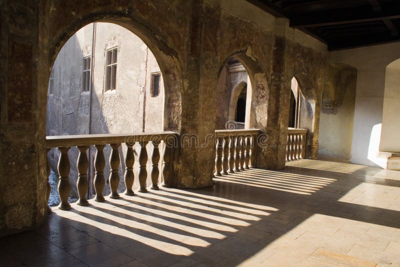 Medieval castle interior balcony with shadows. Medieval castle interior balcony with shadows