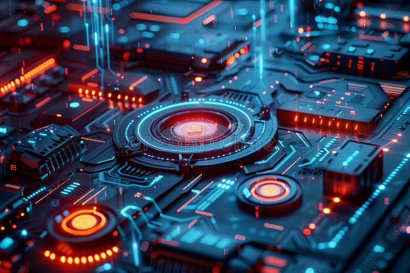 Zamknięcie futurystycznej sieci cyberbezpieczeństwa z cyfrowymi osłonami blokad i węzłami sieciowymi chronionymi przez ai zdjęcie royalty free