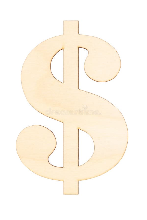 Closeup of unfinished light wood dollar sign isolated on white. Closeup of unfinished light wood dollar sign isolated on white