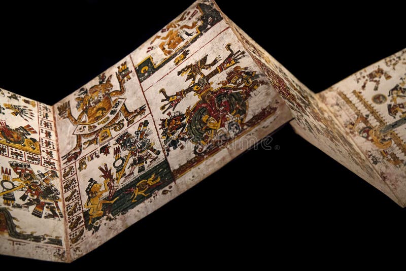 Zamknięcie oryginalnej książki o kodzie borgicznym z starożytnych azteków 16-wieczny malowany rękopis.
