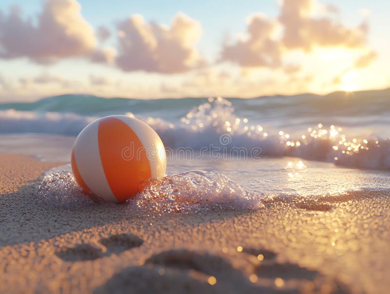 Zamknięcie piłki plażowej częściowo zanurzonej w piankowych falach oceanu obrazy stock
