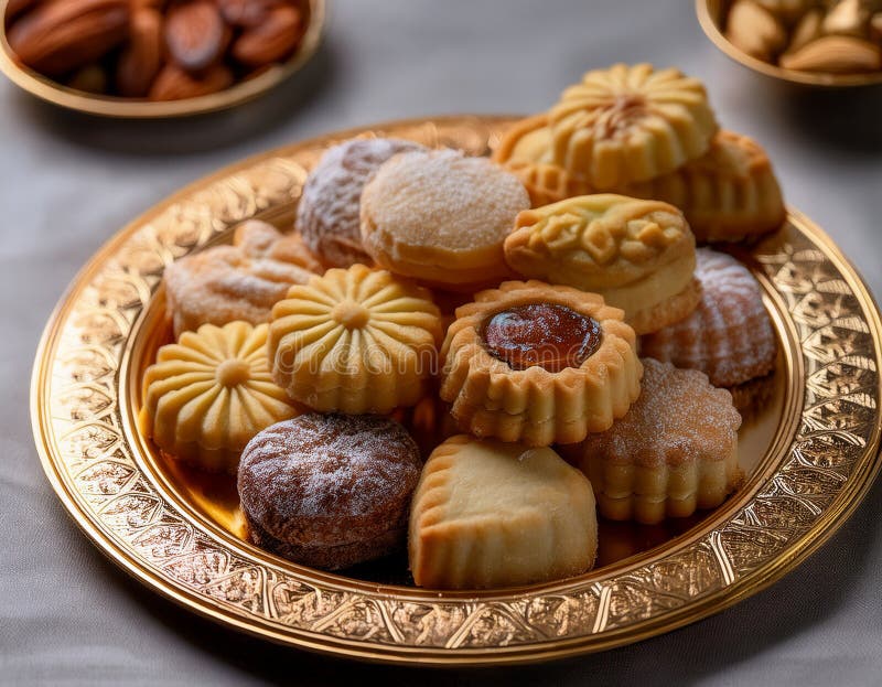 Zamknięcie tradycyjnych ciasteczek i ciastek Eid starannie zaprojektowanych i gotowych do użytku ilustracji