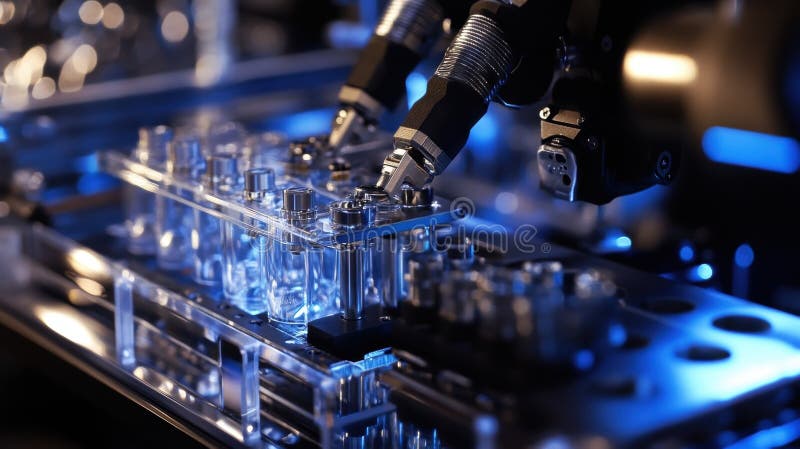 Zamknięcie zaawansowanego, zrobotyzowanego sprzętu do montażu ramienia z dokładnością zaprojektowaną w celu zminimalizowania zużyc zdjęcia stock
