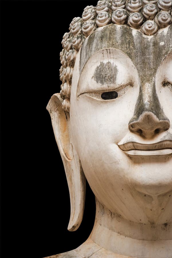 Zamyka w górę antycznej Buddha statuy odizolowywającej na czerni fotografia stock Zamyka w górę antycznej Buddha statuy odizolowywającej na czerni fotografia stock