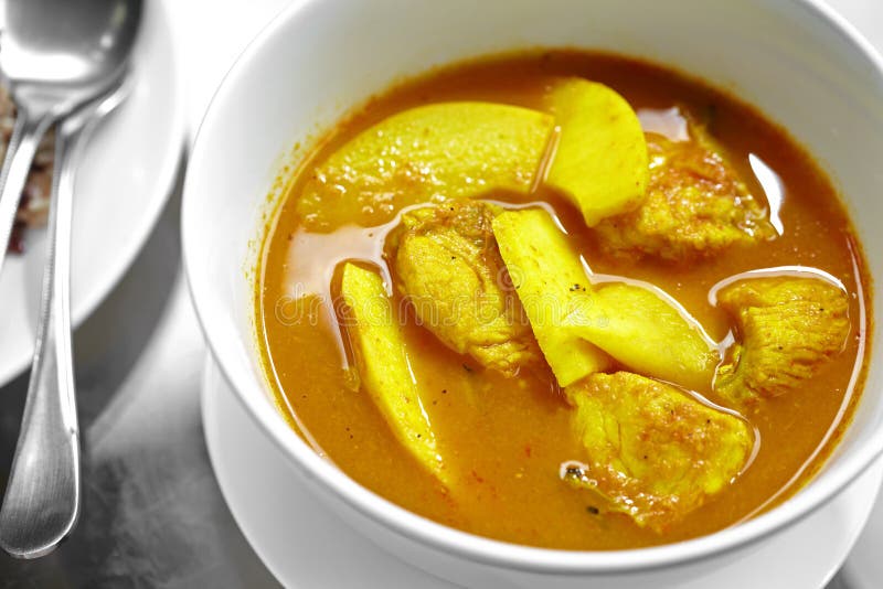 Zamyka w górę tajlandzkiego korzennego kolor żółty ryba curry'ego