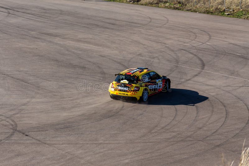 Zandvoort, North Holland/the Netherlands - February 23 2019: 8th Circuit Short-Rally at Race Circuit Zandvoort Kevin van Deijne. Skoda Fabia R5 royalty free stock photos Zandvoort, North Holland/the Netherlands - February 23 2019: 8th Circuit Short-Rally at Race Circuit Zandvoort Kevin van Deijne. Skoda Fabia R5 royalty free stock photos