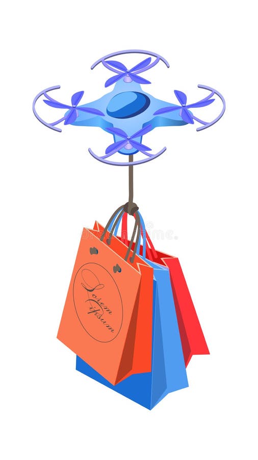 zangão 3d com ilustração isométrica dos sacos de compras ilustração royalty free zangão 3d com ilustração isométrica dos sacos de compras ilustração royalty free